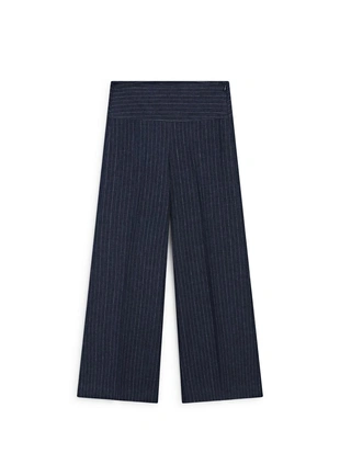 Брюки из льна с зауженными штанинами и полосатыми деталями- Заказать в России