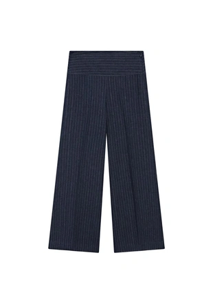 Брюки из льна с зауженными штанинами и полосатыми деталями- Заказать в России