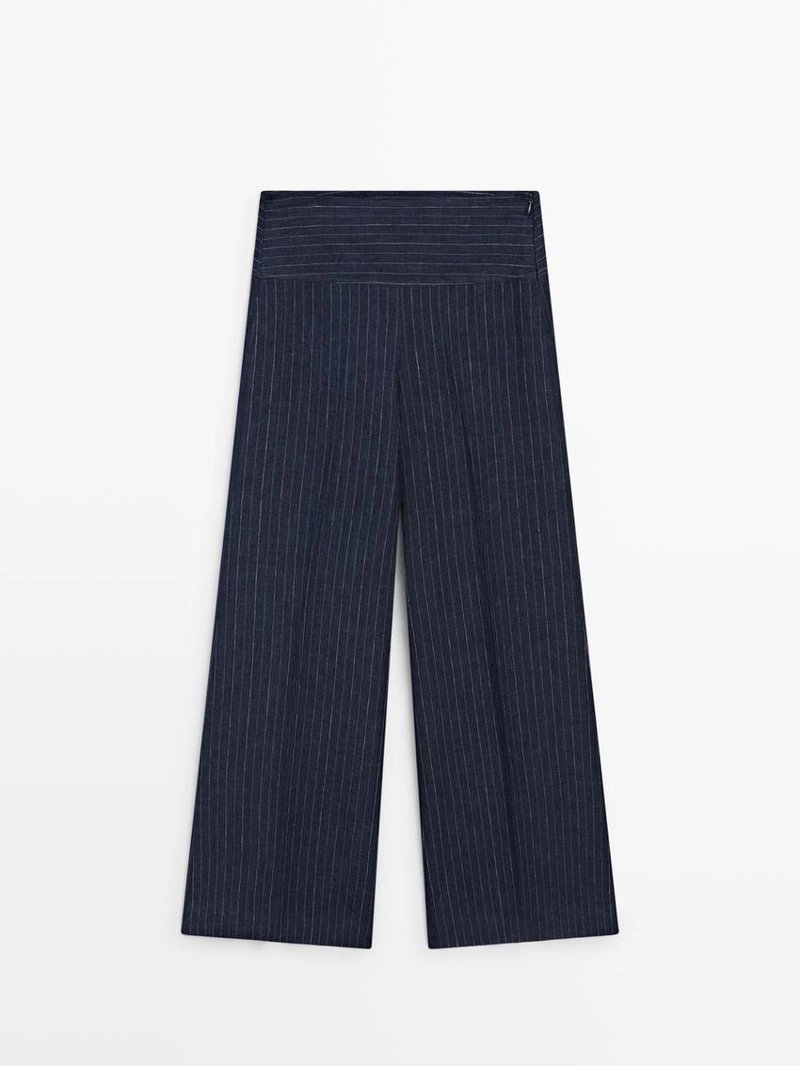 Брюки из льна с зауженными штанинами и полосатыми деталями