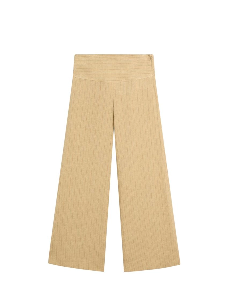 Брюки из льна с расширяющимся кроем и полосатыми деталями