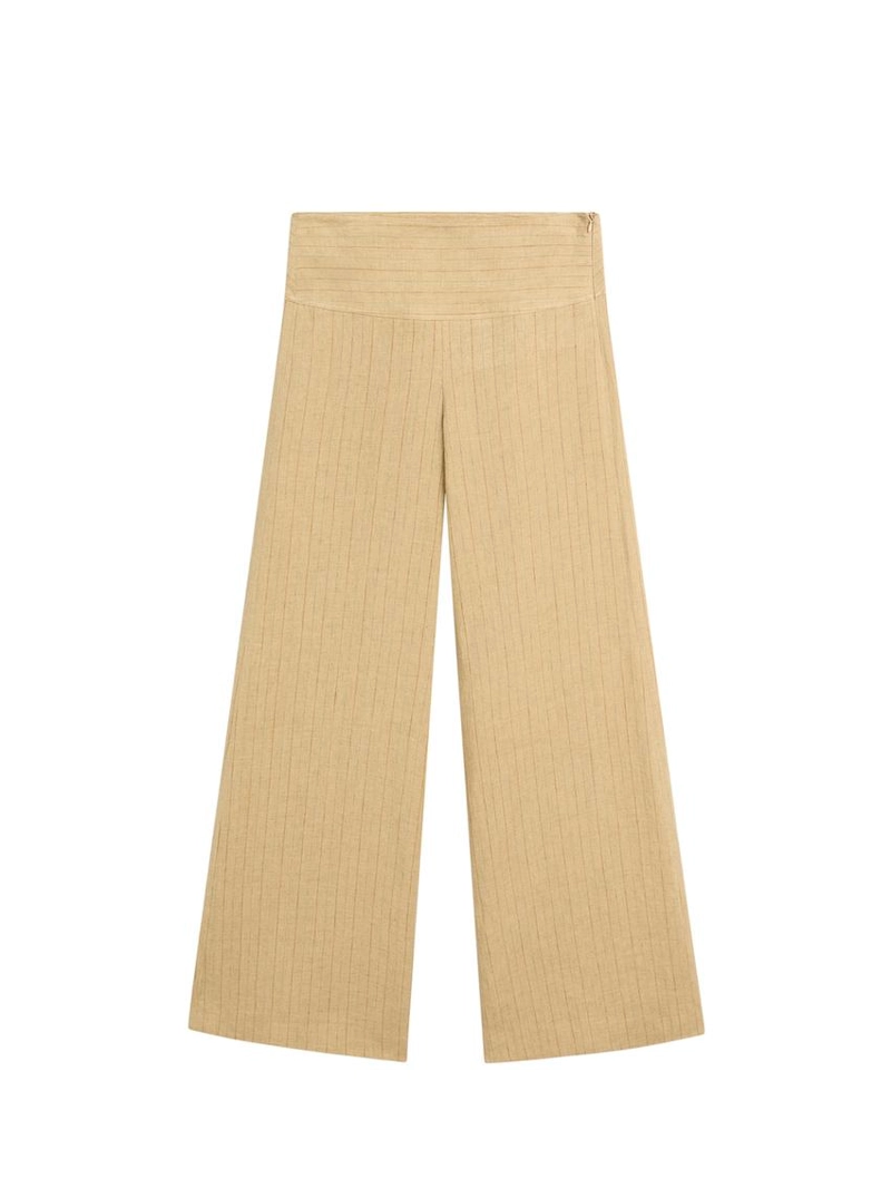 Брюки из льна с расширяющимся кроем и полосатыми деталями