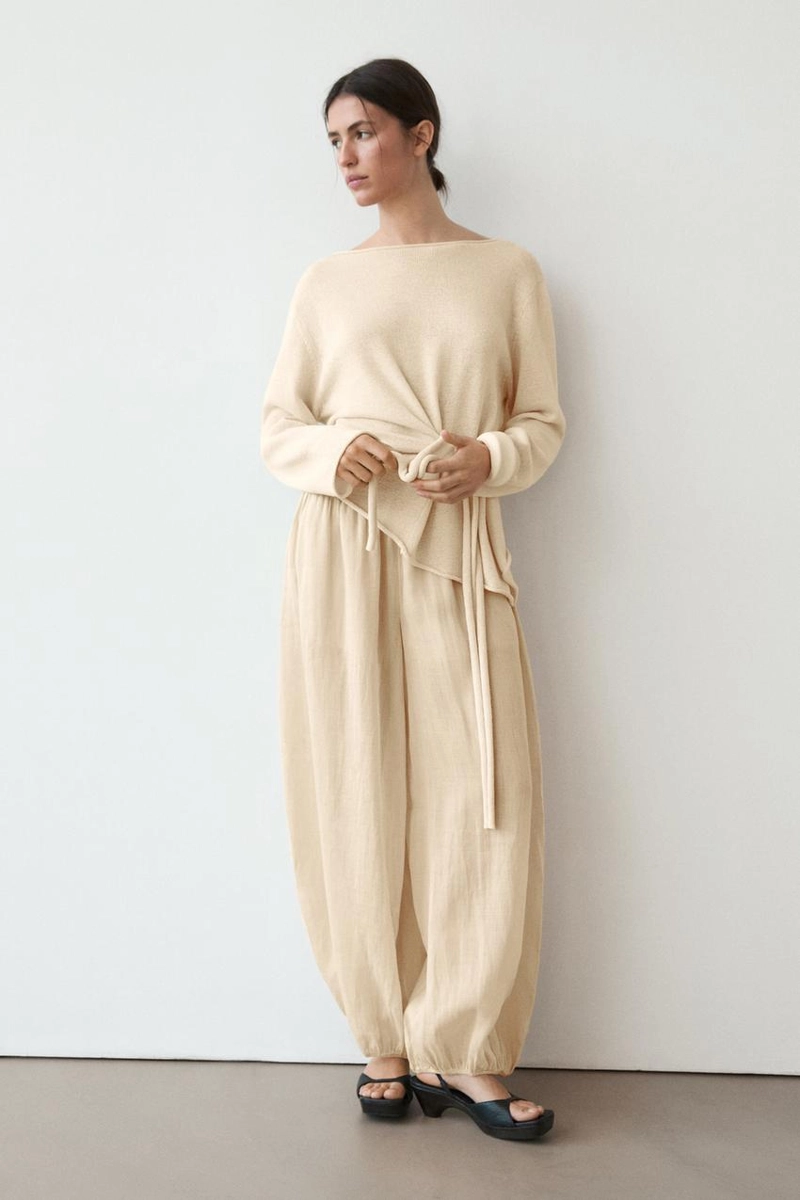 Брюки саруэль из льна свободного кроя