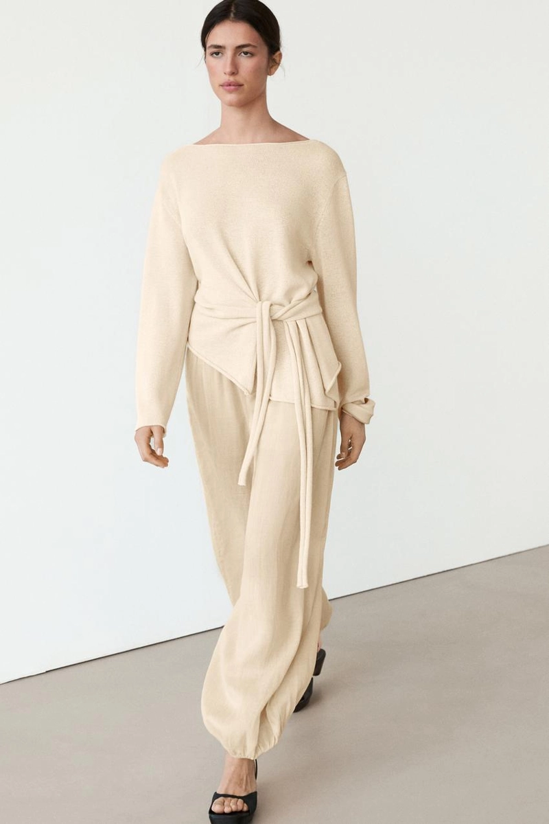 Брюки саруэль из льна свободного кроя