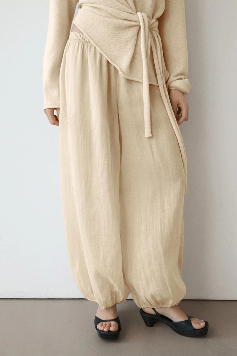 Брюки саруэль из льна свободного кроя
