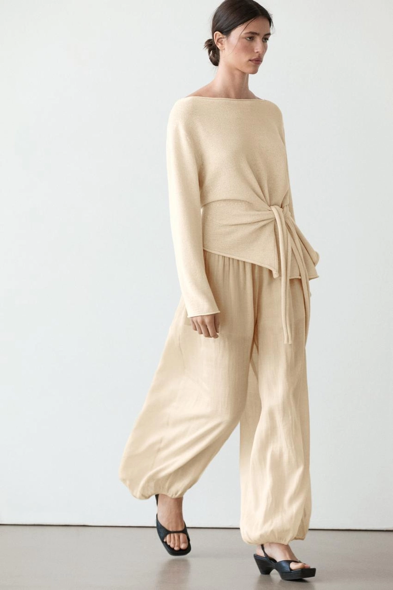 Брюки саруэль из льна свободного кроя