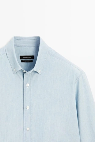 Рубашка из денима 100% хлопок в зауженном крое- Заказать в России