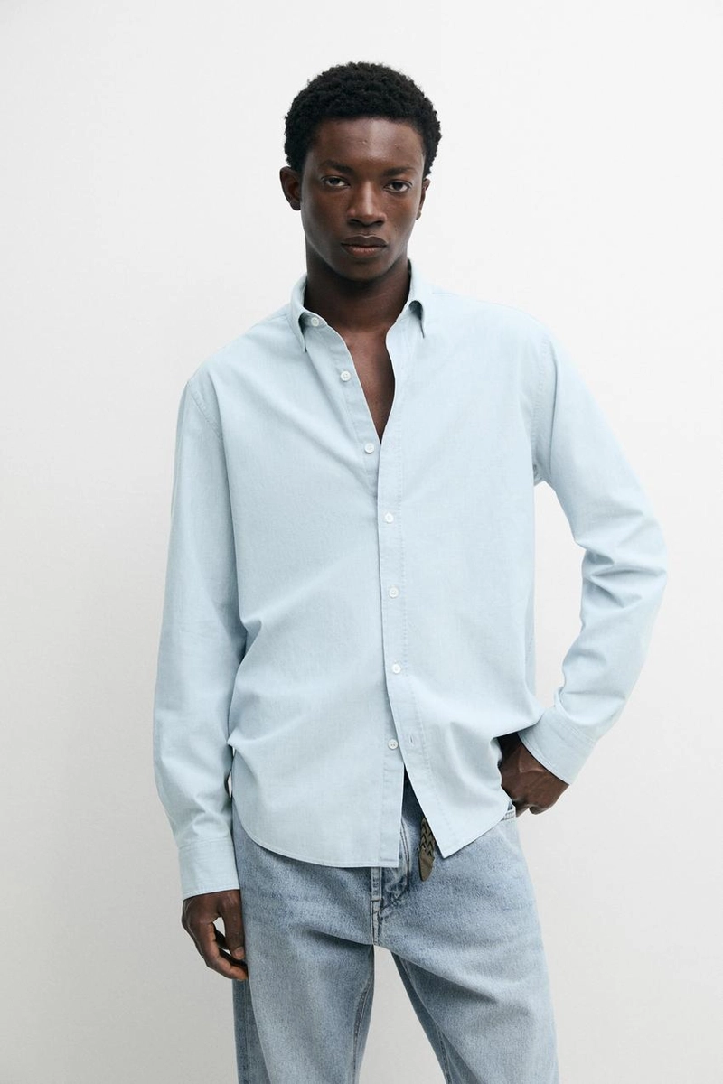 Рубашка из денима 100% хлопок в зауженном крое