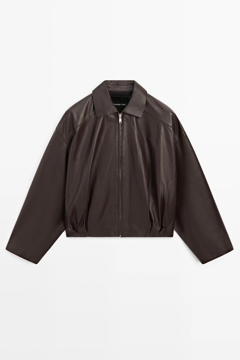 Куртка из мягкой кожи с плиссировкой