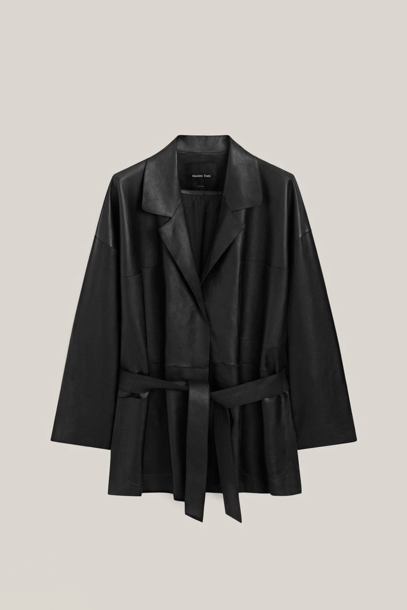 Длинная куртка из натуральной кожи нубук с поясом - лимитированная коллекция