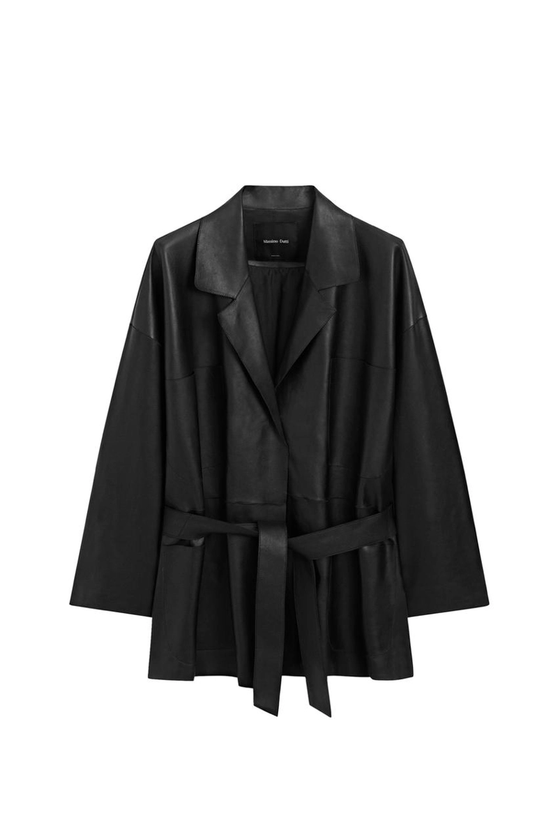 Длинная куртка из натуральной кожи нубук с поясом - лимитированная коллекция