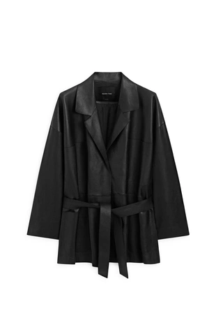 Длинная куртка из натуральной кожи нубук с поясом - лимитированная коллекция- Заказать в России