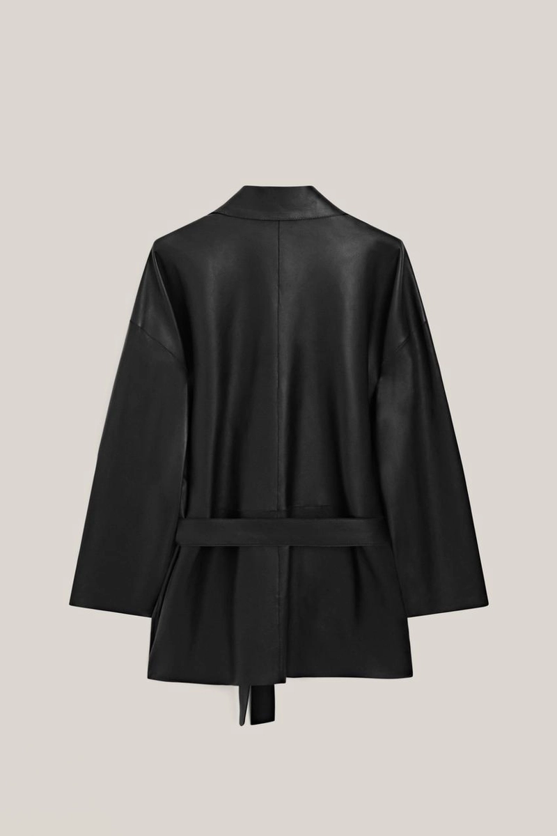 Длинная куртка из натуральной кожи нубук с поясом - лимитированная коллекция