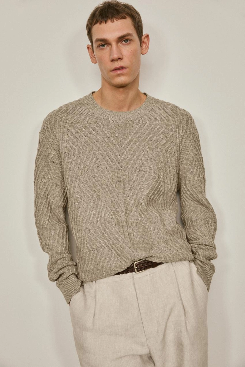 Свитер с аранским узором из льняной смеси - limited edition