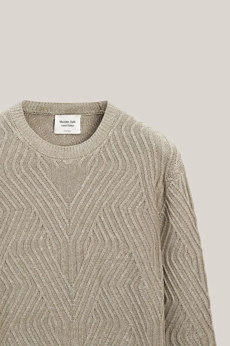 Свитер с аранским узором из льняной смеси - limited edition