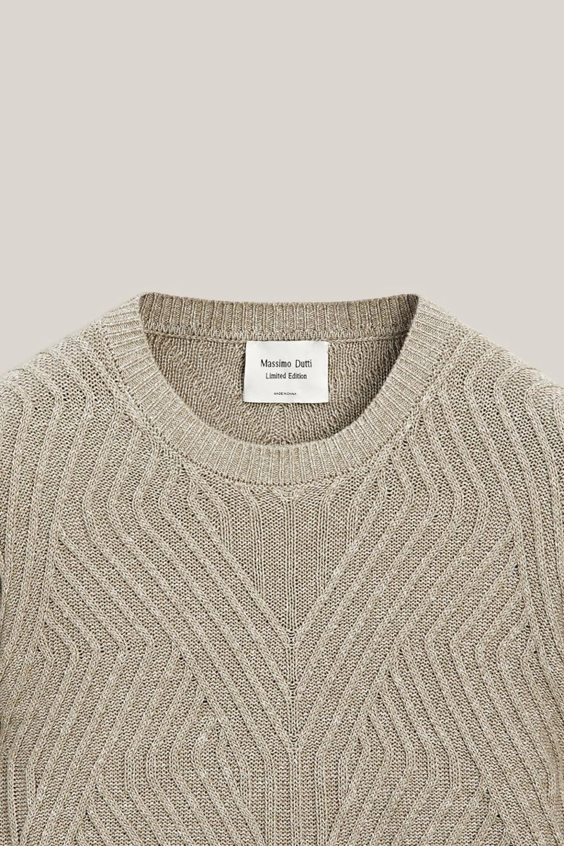 Свитер с аранским узором из льняной смеси - limited edition