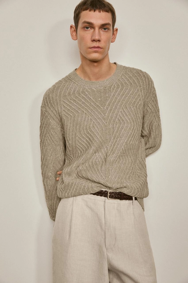 Свитер с аранским узором из льняной смеси - limited edition