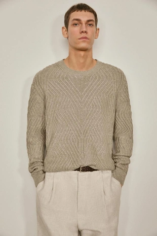 Свитер с аранским узором из льняной смеси - limited edition- Заказать в России