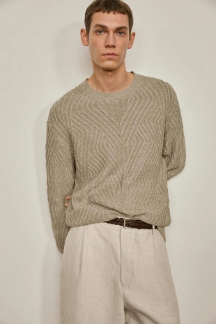 Свитер с аранским узором из льняной смеси - limited edition- Заказать в России