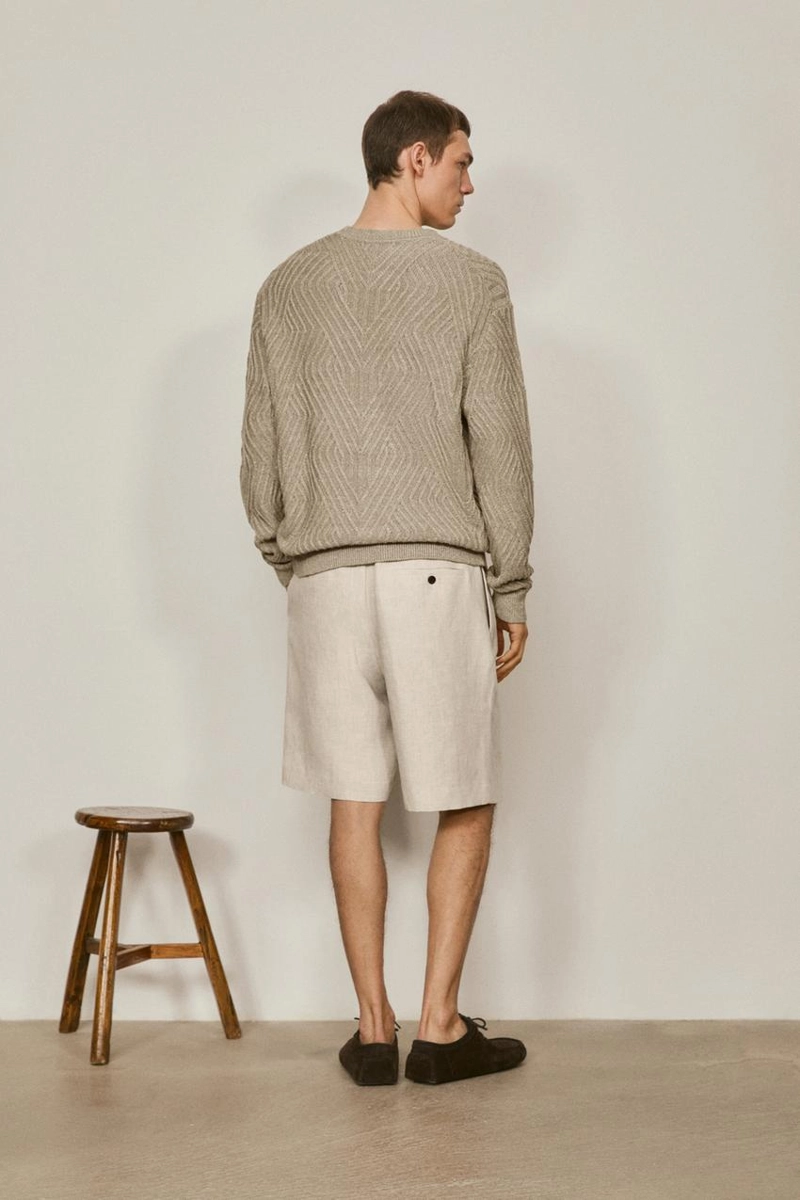 Свитер с аранским узором из льняной смеси - limited edition