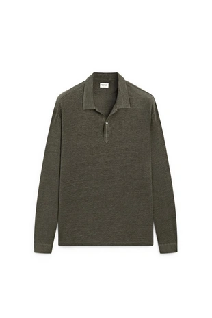 Поло с длинным рукавом из 100% льна - лимитированное издание- Заказать в России