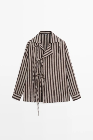 Рубашка в полоску с завязкой- Заказать в России