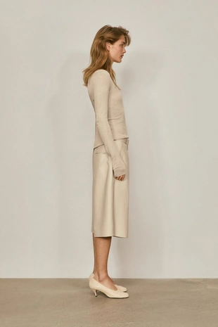 Beige | 5326/555/71 - Massimo Dutti Бермуды из натуральной кожи - LIMITED EDITION