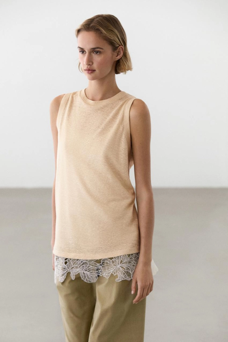Топ без рукавов с кружевными деталями