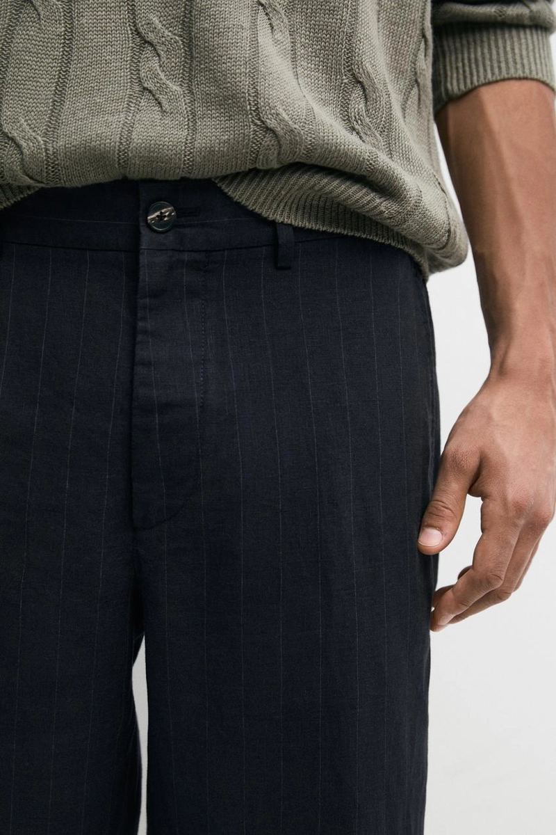 Льняные брюки с полосатыми деталями