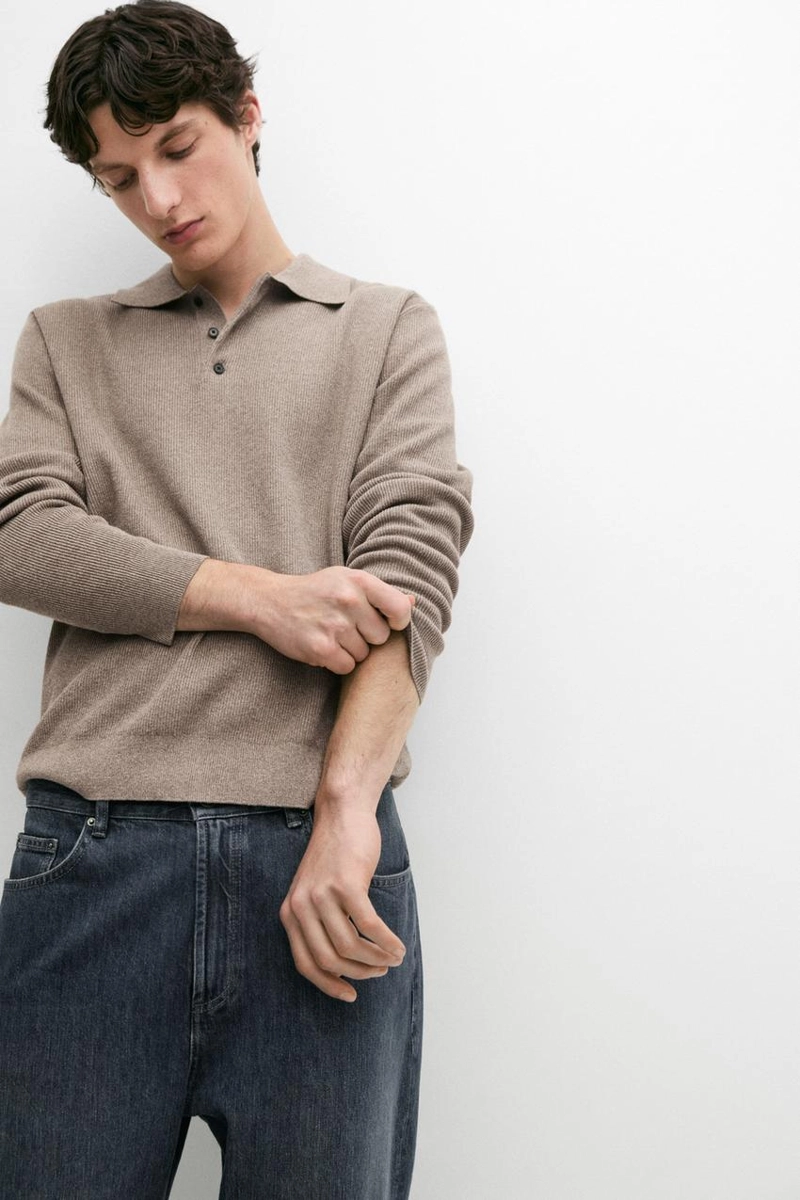 Свитер-поло из хлопкового трикотажа с пуговицами