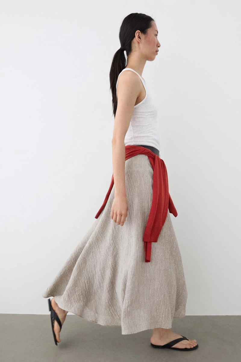 Миди-юбка с запахом из вафельного трикотажа