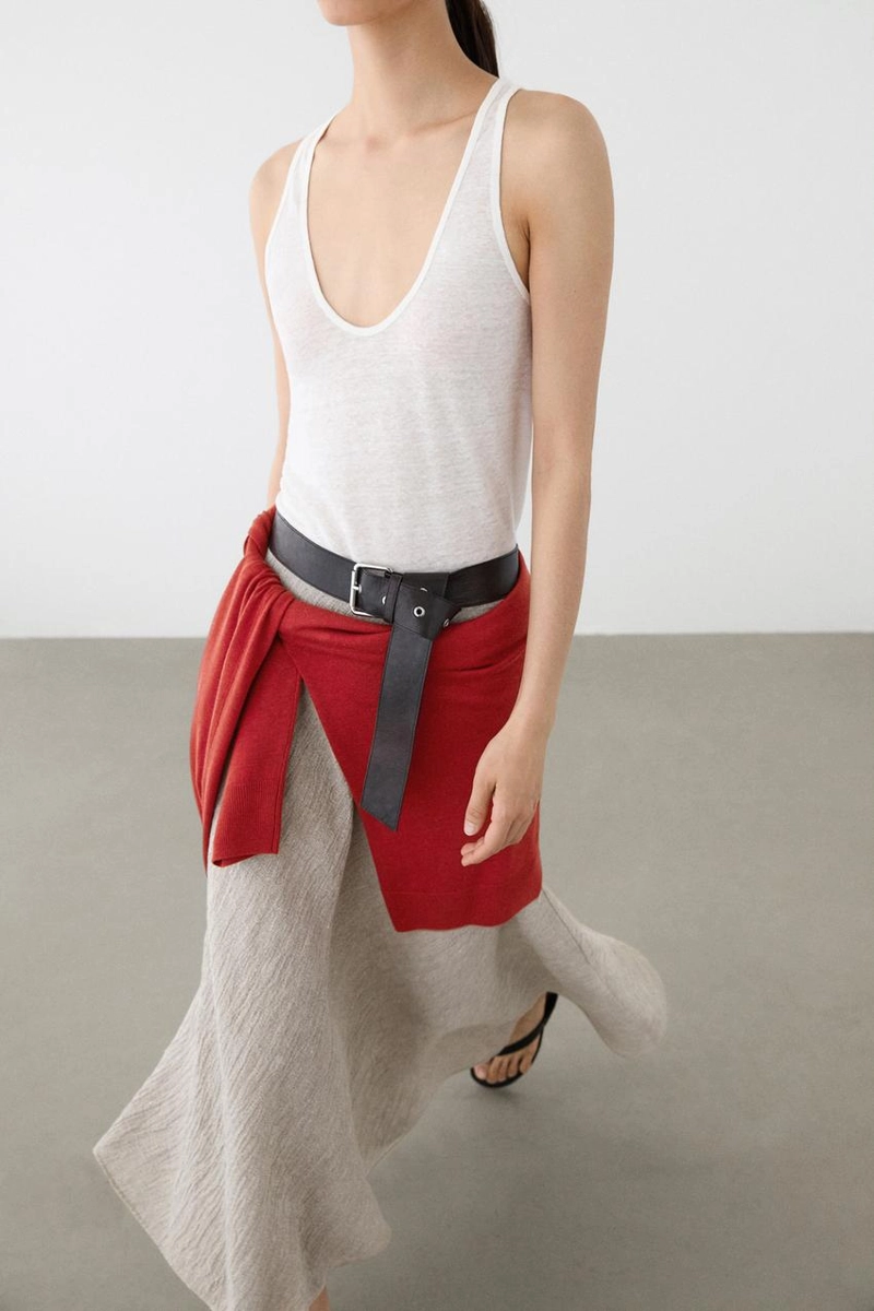 Миди-юбка с запахом из вафельного трикотажа