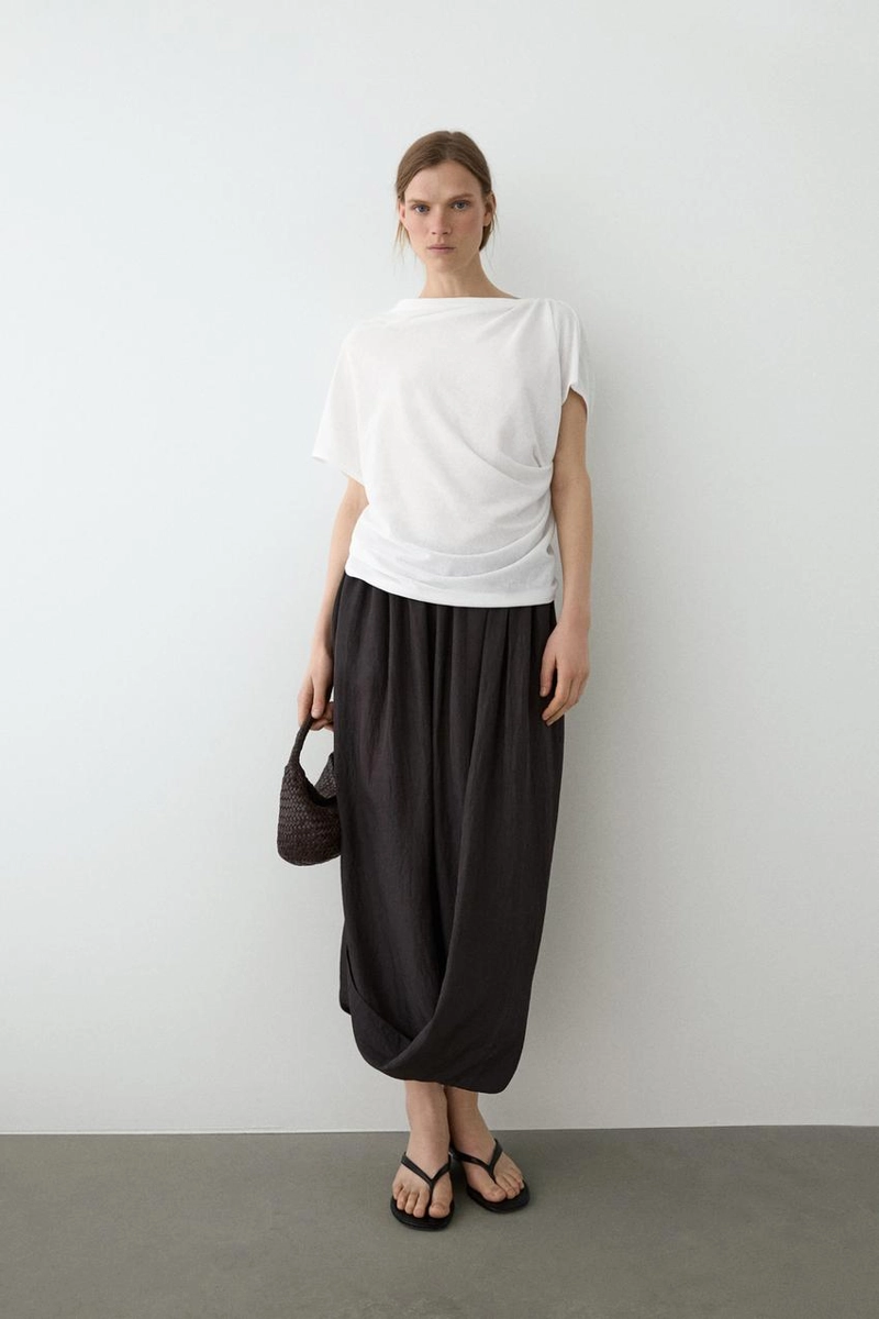 Футболка из хлопка с короткими рукавами в стиле креп-эффект