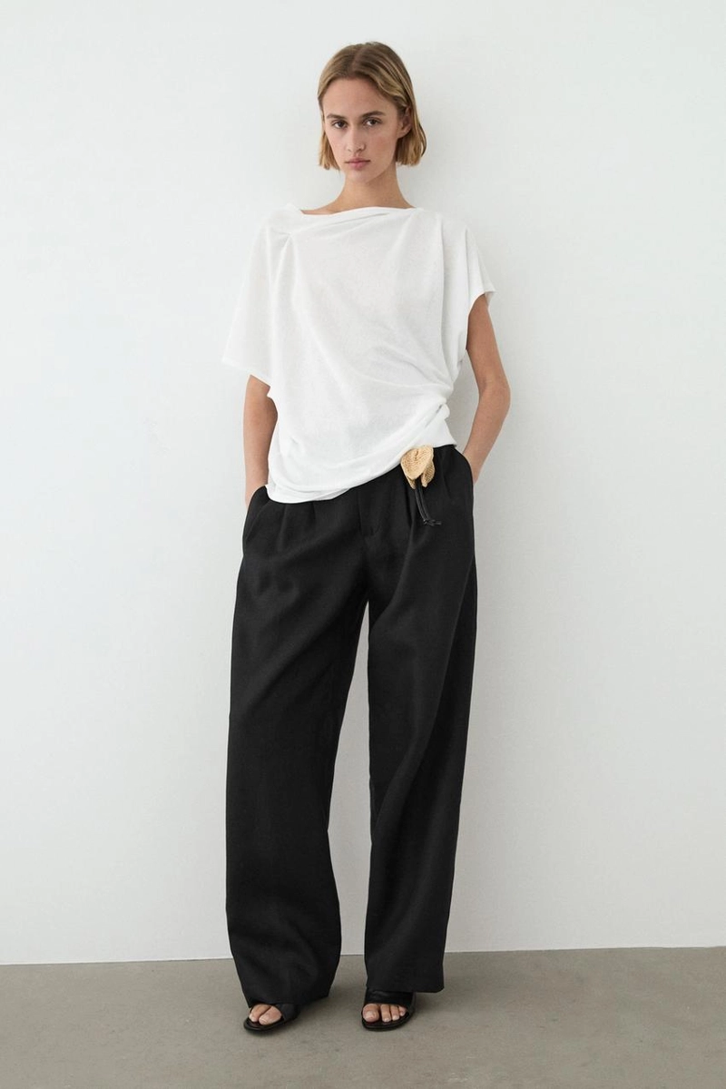 Футболка из хлопка с короткими рукавами в стиле креп-эффект