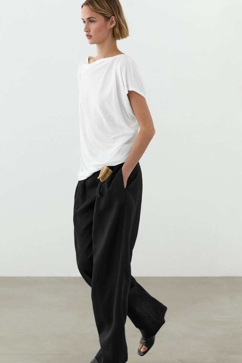 Футболка из хлопка с короткими рукавами в стиле креп-эффект