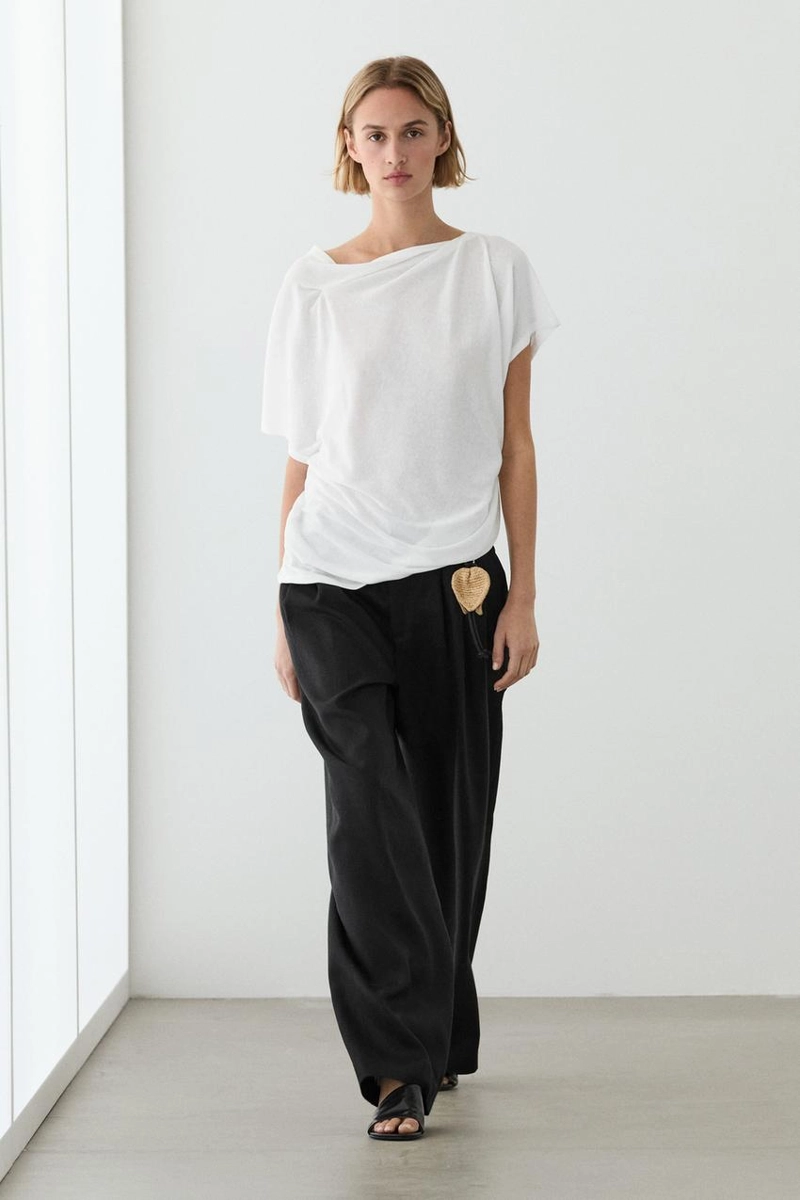 Футболка из хлопка с короткими рукавами в стиле креп-эффект