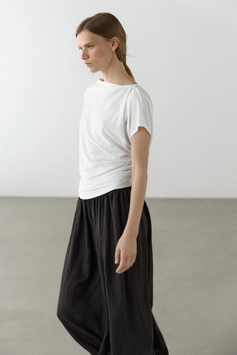 Футболка из хлопка с короткими рукавами в стиле креп-эффект