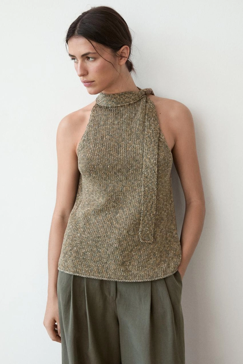 Хлопковый топ с завязкой на шее