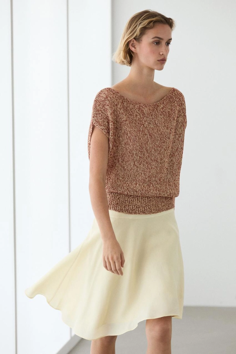 Трикотажный топ из хлопково-шерстяной смеси с ребристым подолом