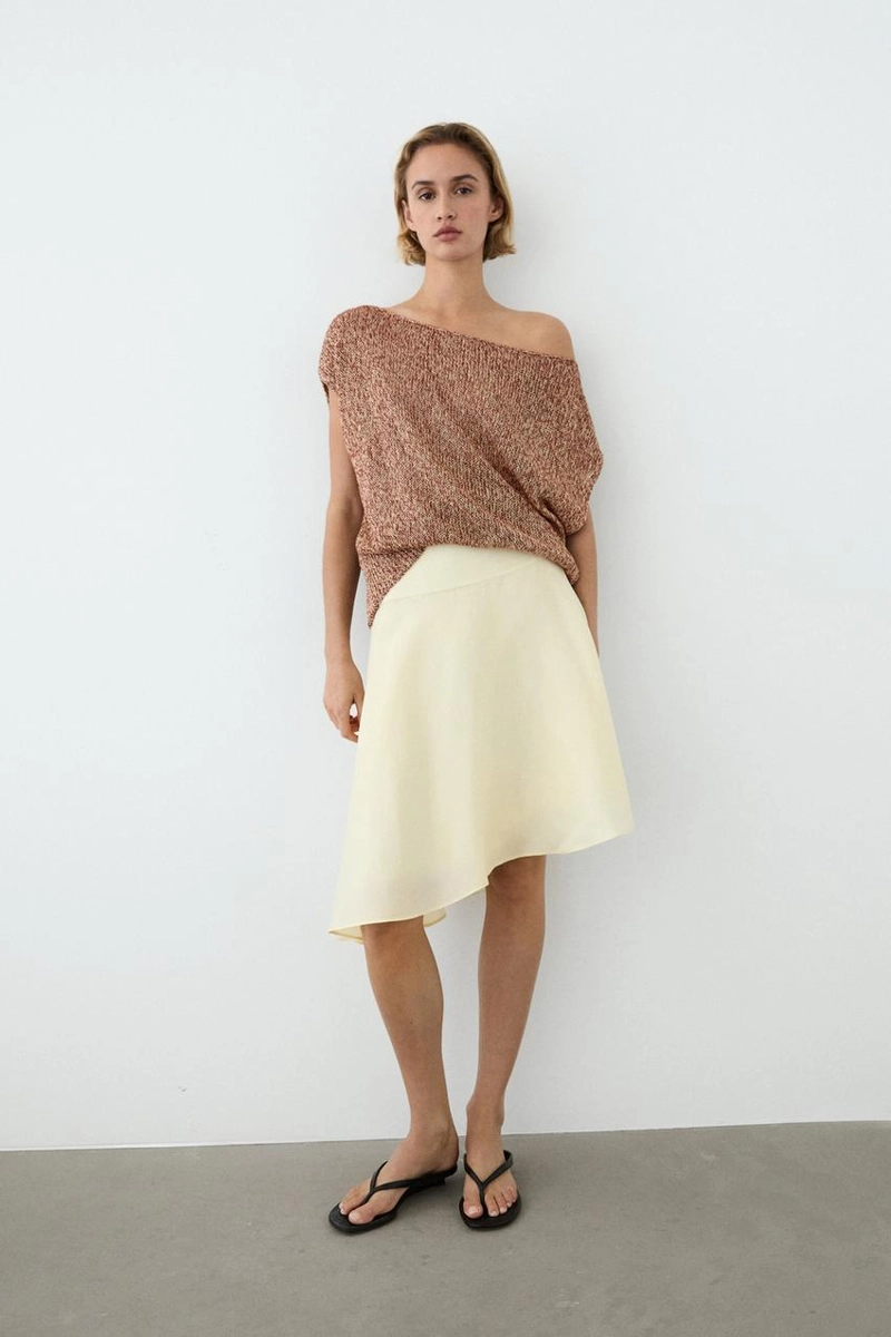 Трикотажный топ из хлопково-шерстяной смеси с ребристым подолом