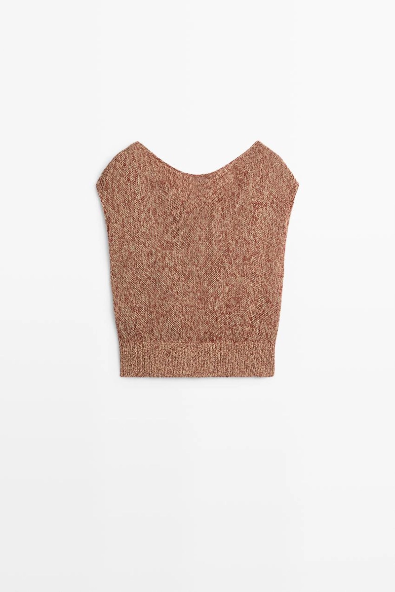 Трикотажный топ из хлопково-шерстяной смеси с ребристым подолом