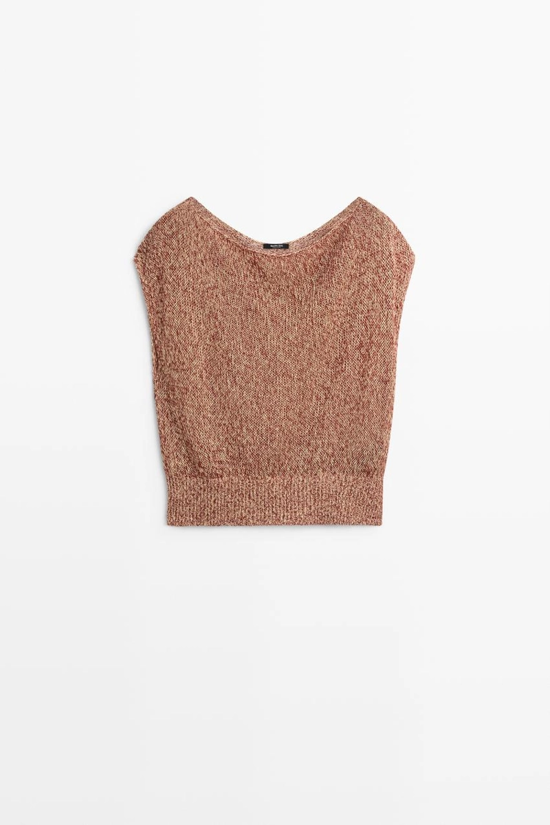 Трикотажный топ из хлопково-шерстяной смеси с ребристым подолом