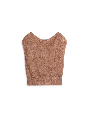 Трикотажный топ из хлопково-шерстяной смеси с ребристым подолом- Заказать в России