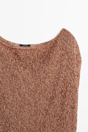 Трикотажный топ из хлопково-шерстяной смеси с ребристым подолом- Заказать в России