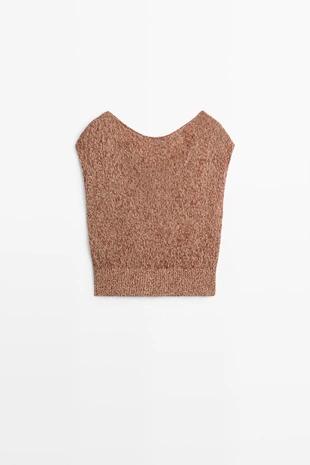 Трикотажный топ из хлопково-шерстяной смеси с ребристым подолом- Заказать в России