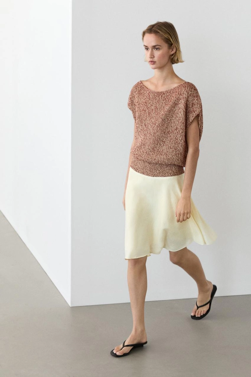 Трикотажный топ из хлопково-шерстяной смеси с ребристым подолом