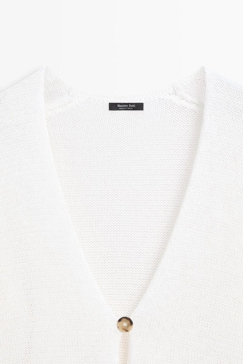 Длинный вязаный кардиган с v-образным вырезом