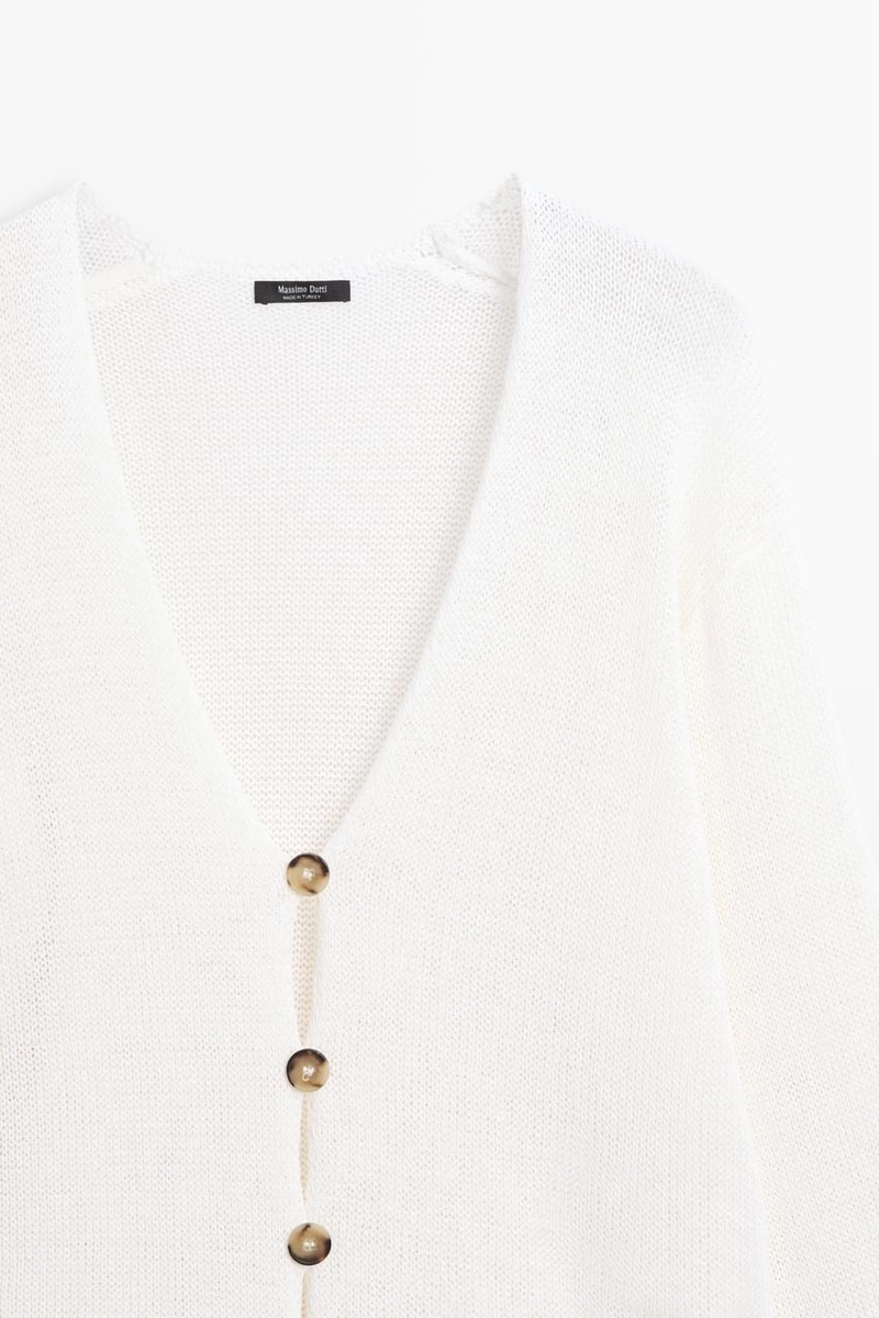 Длинный вязаный кардиган с v-образным вырезом