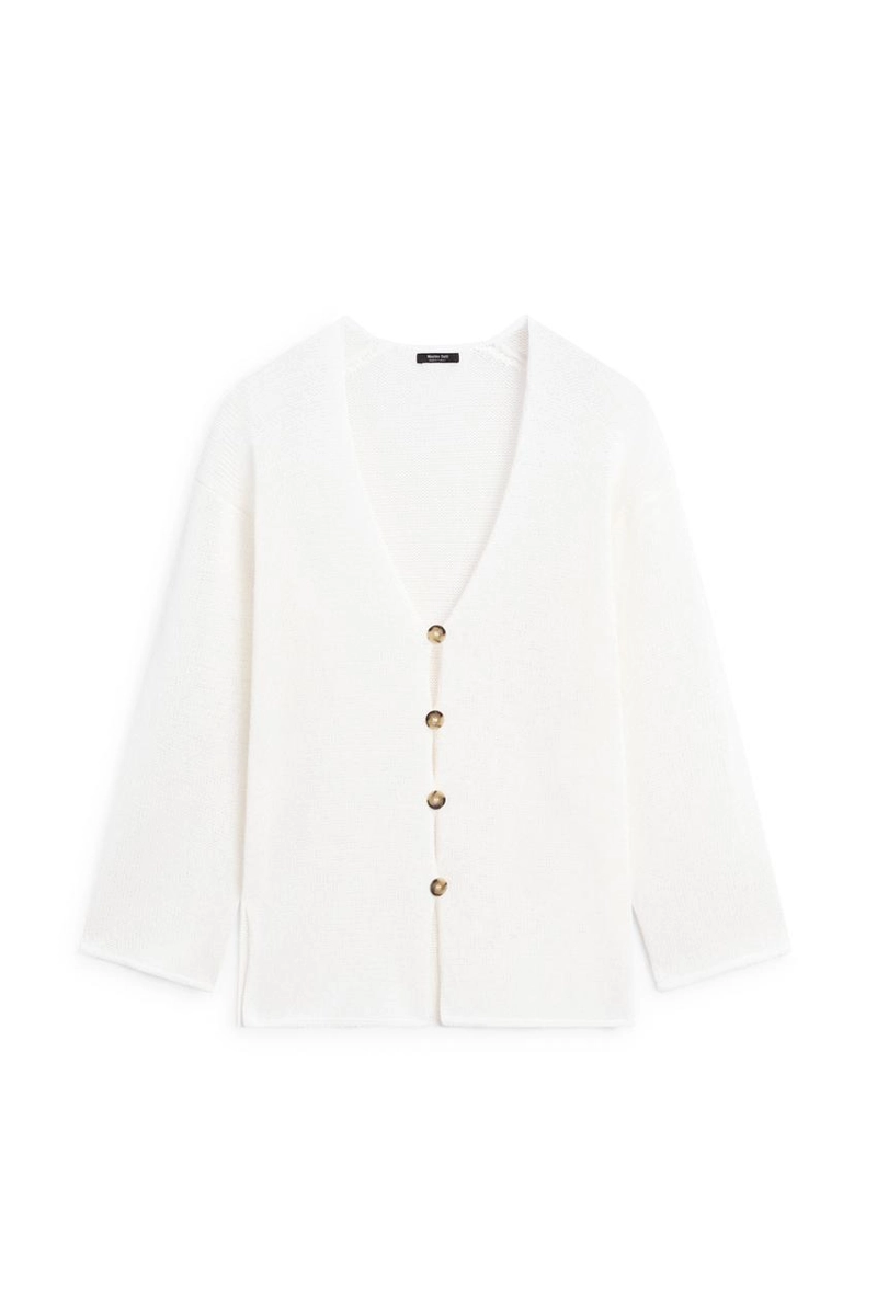 Длинный вязаный кардиган с v-образным вырезом