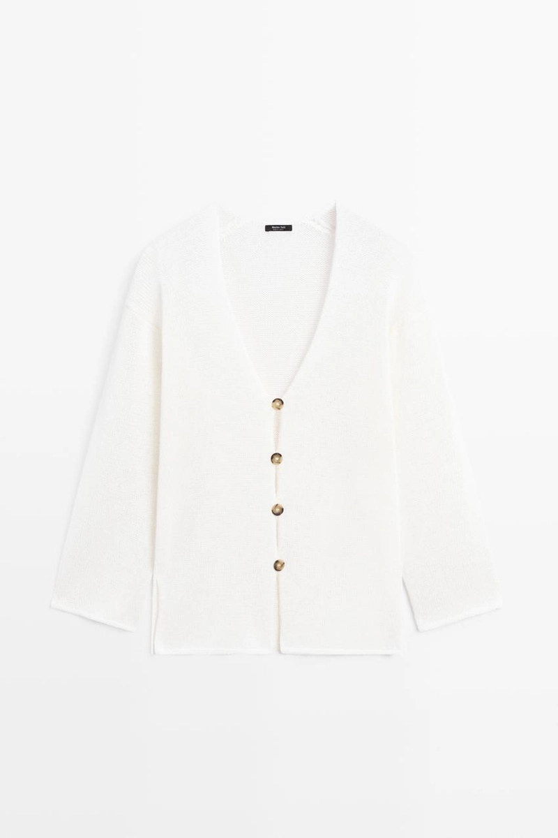 Длинный вязаный кардиган с v-образным вырезом