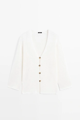 Длинный вязаный кардиган с v-образным вырезом- Заказать в России